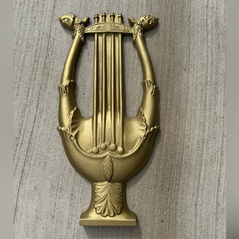 Gold Lyre Wall Decor Hollywood Regency aluminum